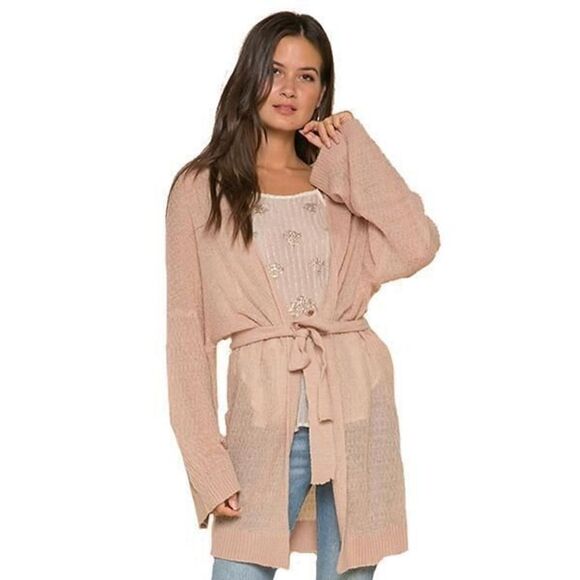 Z-572 RAGA Tie Belted cardigan Sweater Pale Pink sz M nwt - Picture 1 of 1